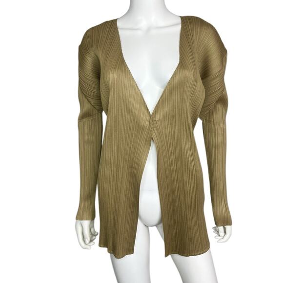 Issey Miyake Women's 4 Gold Pleated Open Cardigan Jacket EUC - Picture 3 of 5